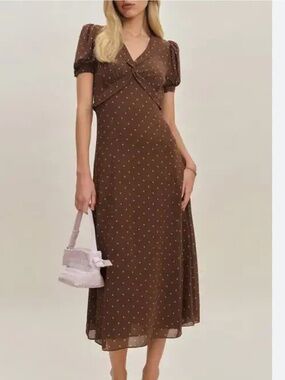 Reformation Devon Lee Carlson Michelle Puff Sleeve Polka Dot Dress